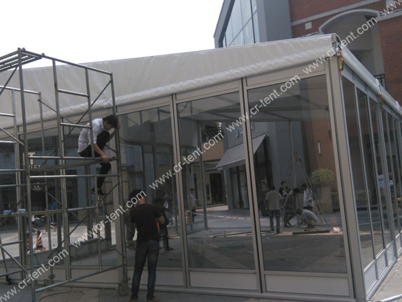 7m×12m单坡篷房四周玻璃幕墙