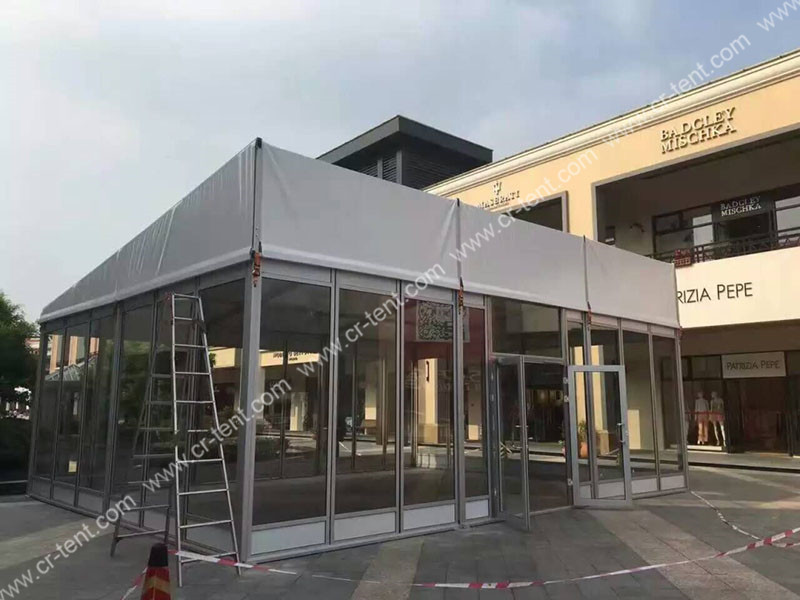 7m×12m单坡篷房四周玻璃幕墙