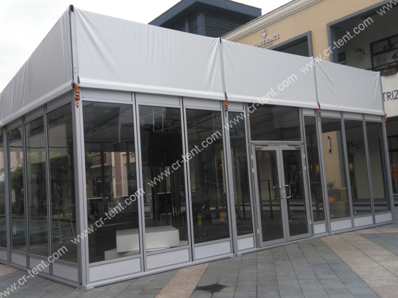 7m×12m单坡篷房四周玻璃幕墙